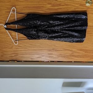Halter style black sequin dress backless